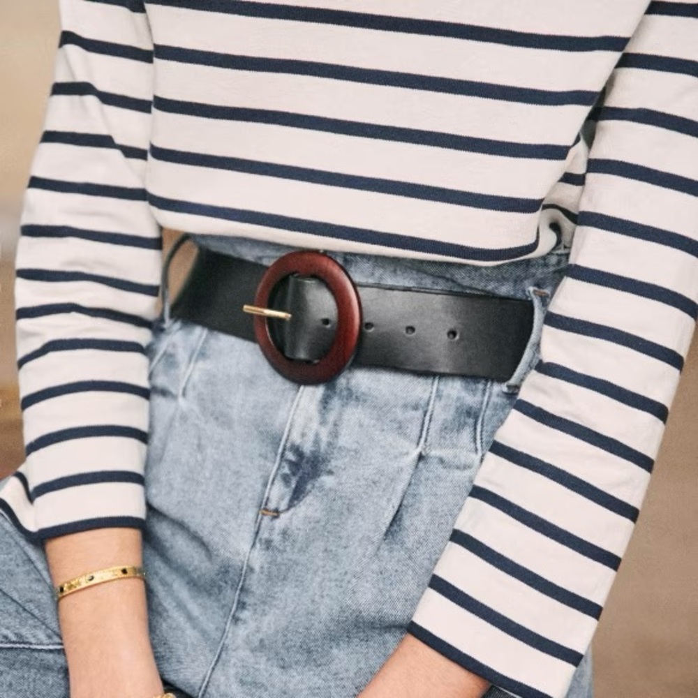 NWT Sezane Yves Belt in Smooth Black Heritage Size S